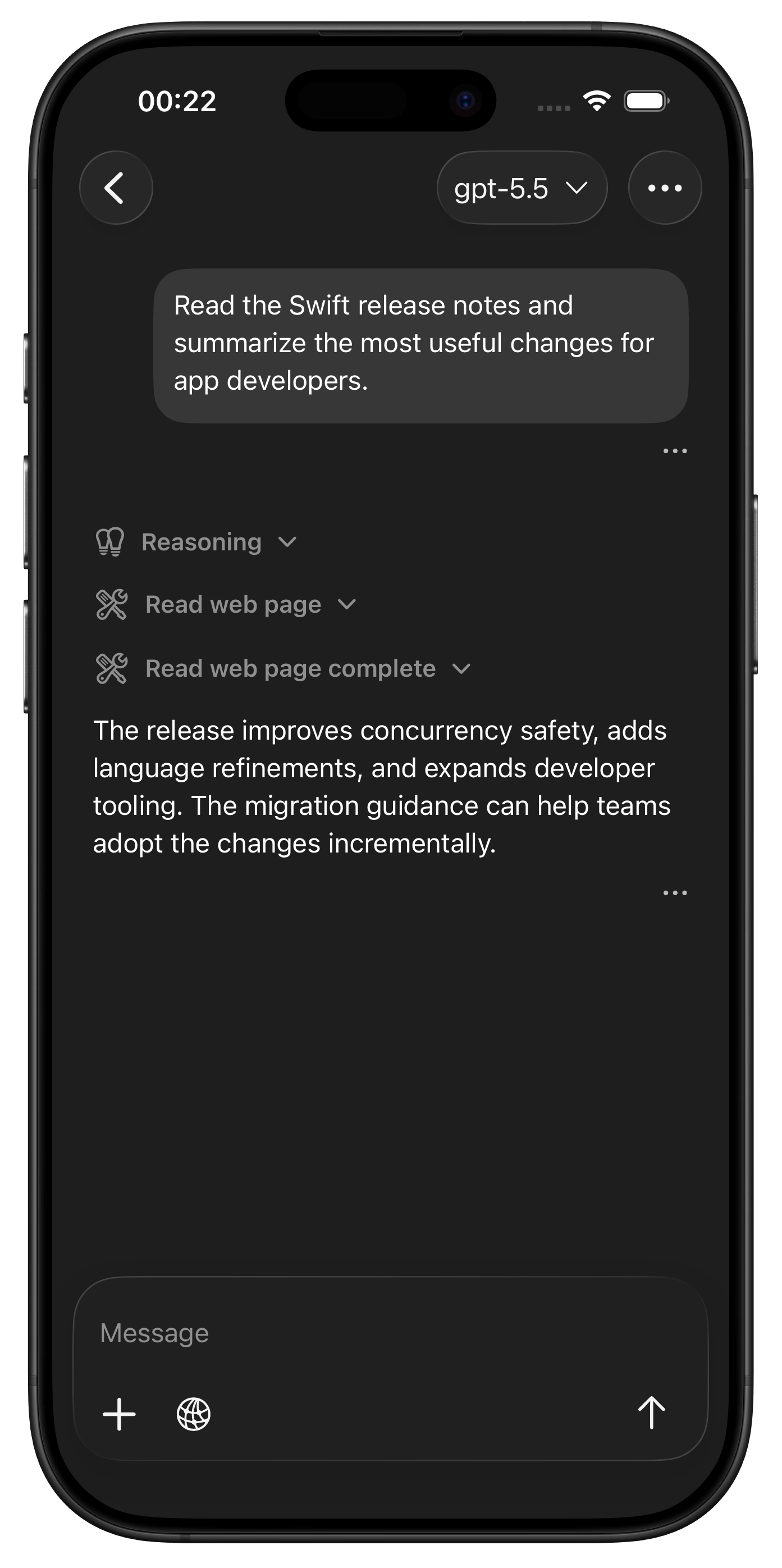 Geeps conversation using web tools on iPhone