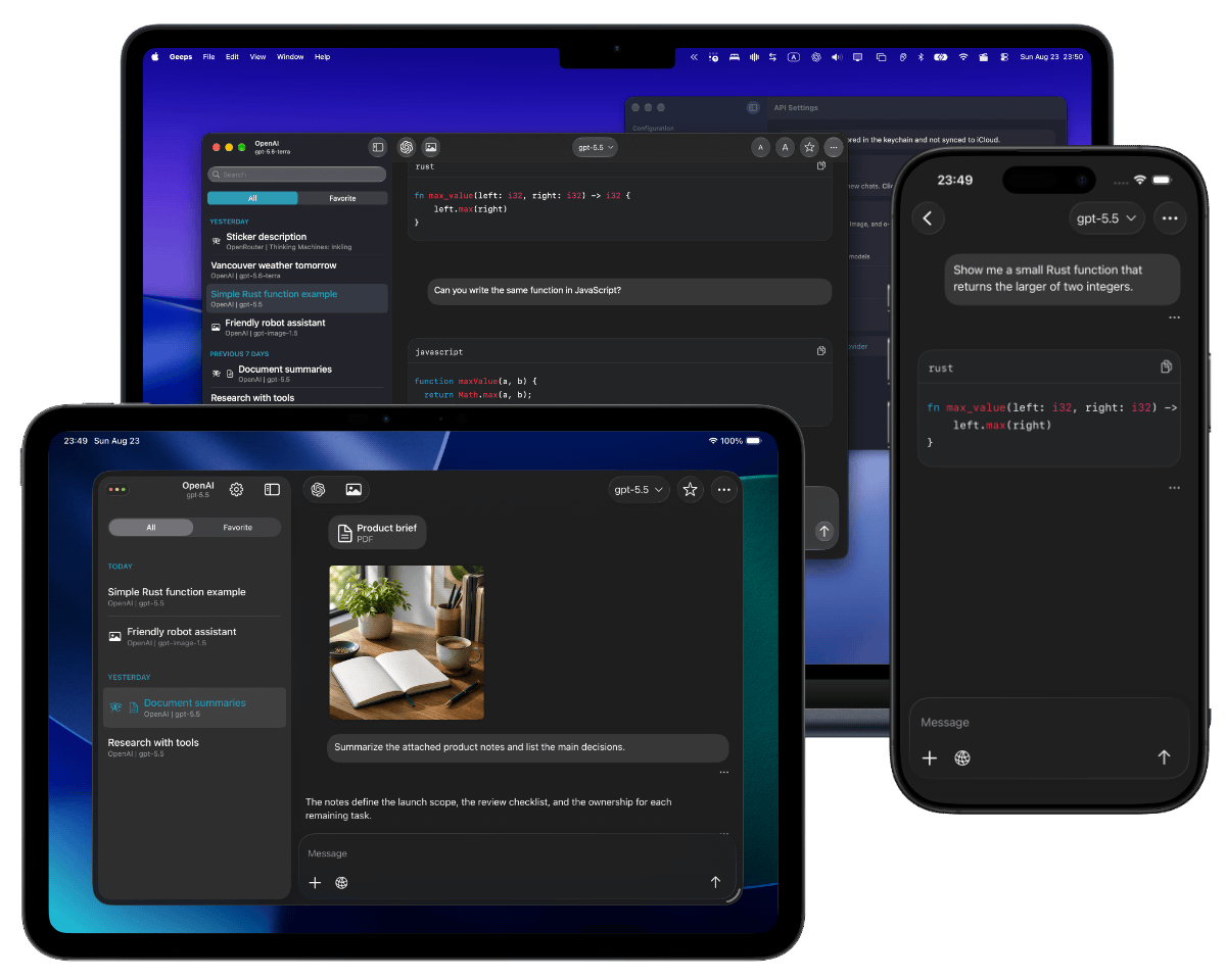 Geeps conversations across iPhone, iPad, and Mac
